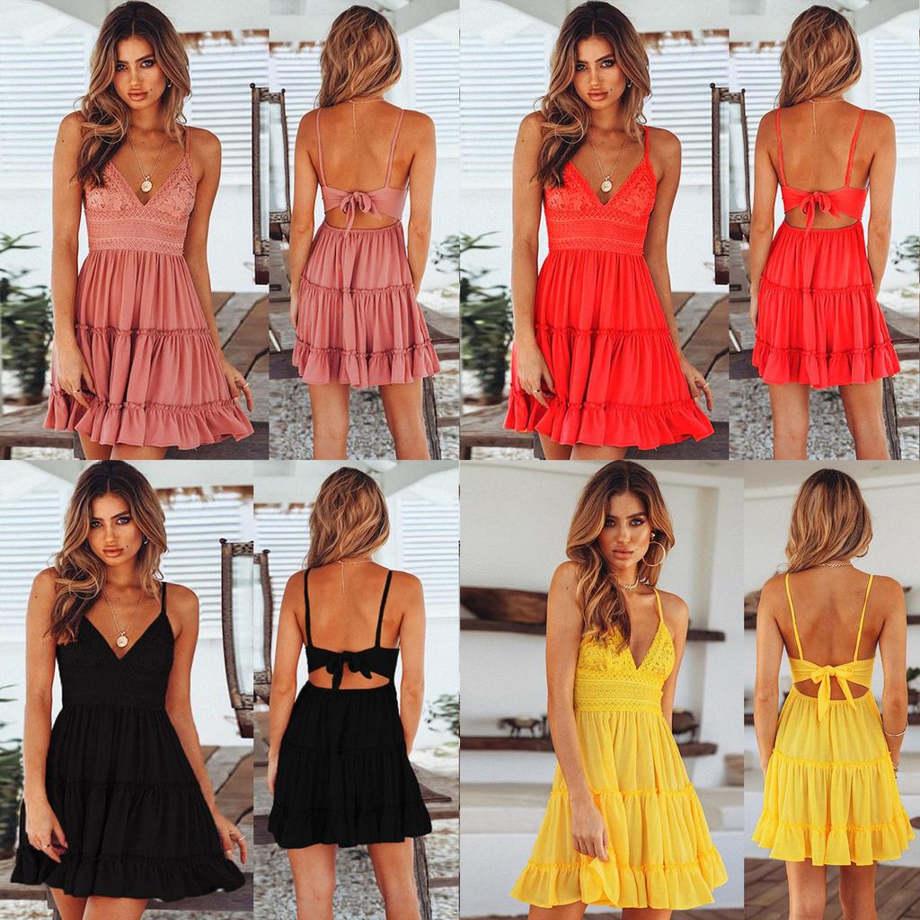 Stylish Women Summer Boho Short Mini Dress For Evening Cocktail And Beach Parties