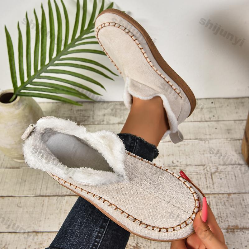 Fashion Warm Thicken Plush Snow Boots for Women Winter New Fashion Cotton Boots Woman Casual Solid Color Suede Retro Cotton Padded Shoe