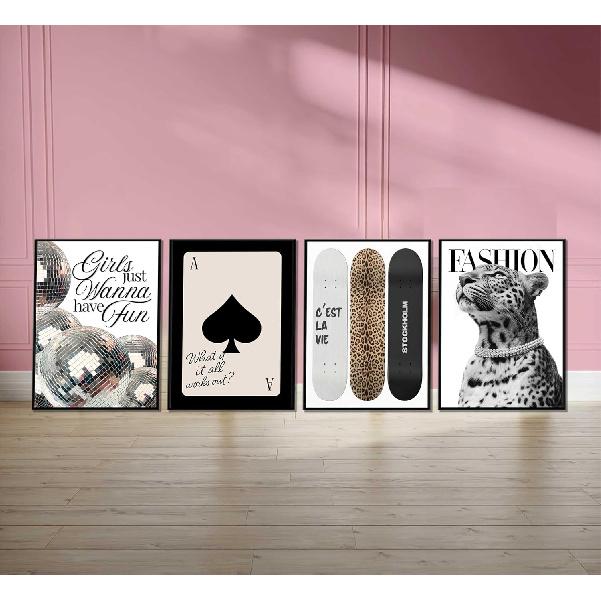 Trendy Leopard Wall Art Stockholm Style Room Wall Decor Chic Luxury Y2k Fashion Cheetah Posters Disco Ball Girls Wanna Have Fun Pictures Prints