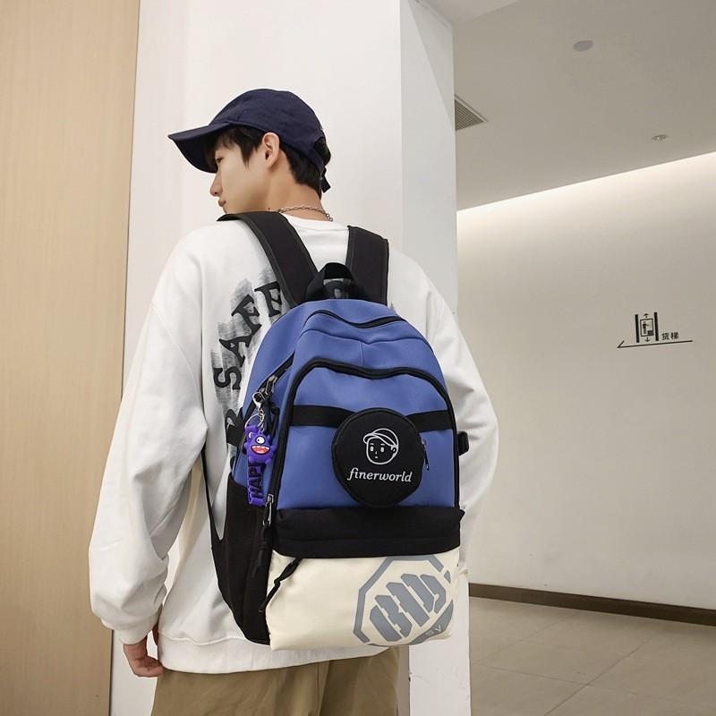 Blocked Color Fashion Letter Print Student Leisure Backpack With Coin Purse