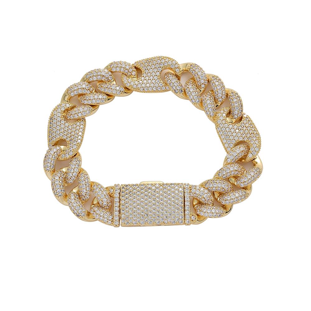 BB013 16mm 7 8 Brass Setting CZ Cuban Chain Bracelet Iced Out Cubic Zircon Bling Bling 7inches Bracelet золотой