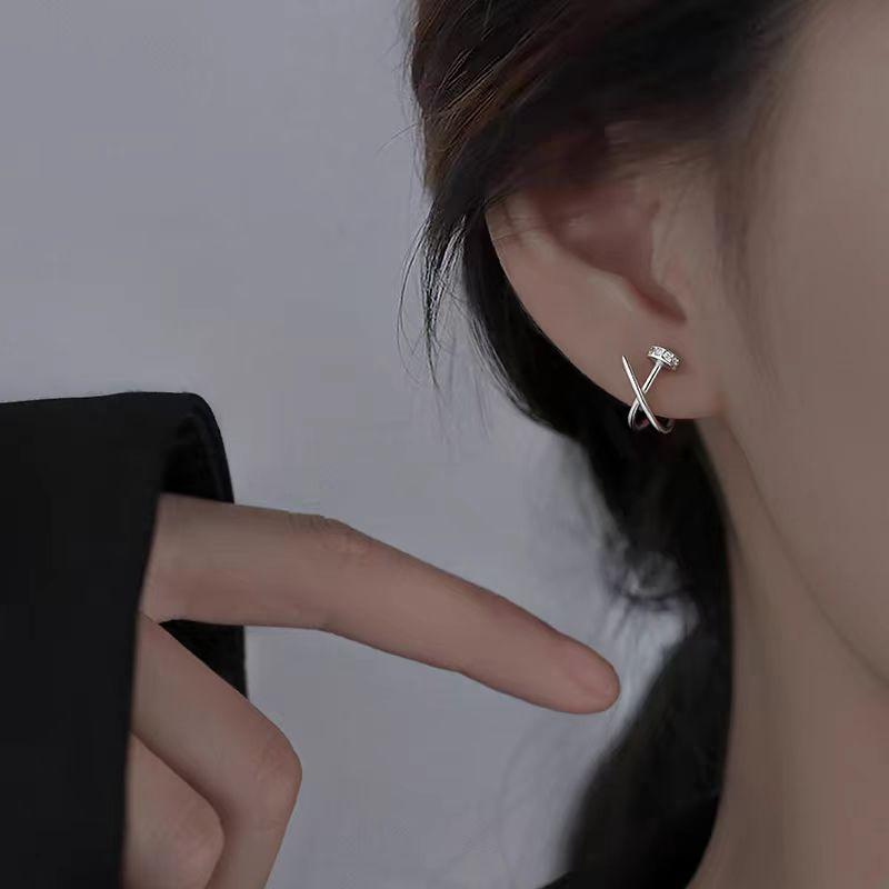 Cross Nail Stud Earrings Temperament Korean Version 2025 New Trendy Earrings Premium Earrings