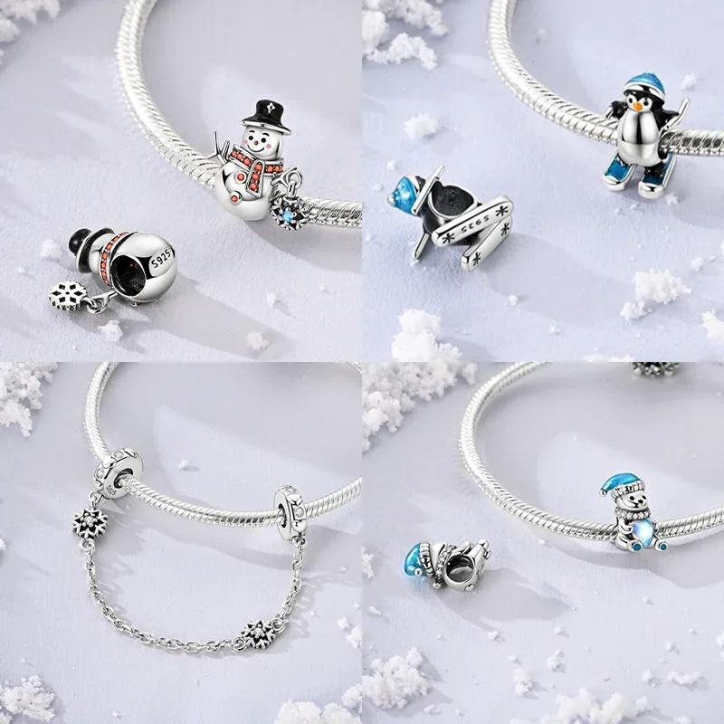 Coppercharms Winter Snowman Snowflakes Penguin Beads Pendant Fit Original Bracelet Diy Fine Jewelry Gift For Women