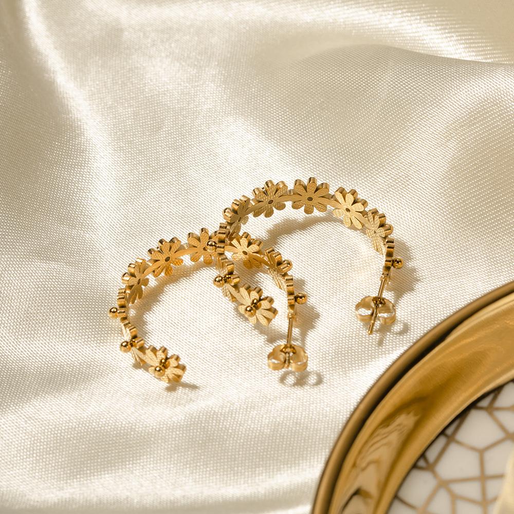  Stainless Steel Metal Flower Stud Earrings Rust Proof 18K Gold PVD Plated Prevent Allergy Trendy Attractive Jewelry Accesso
