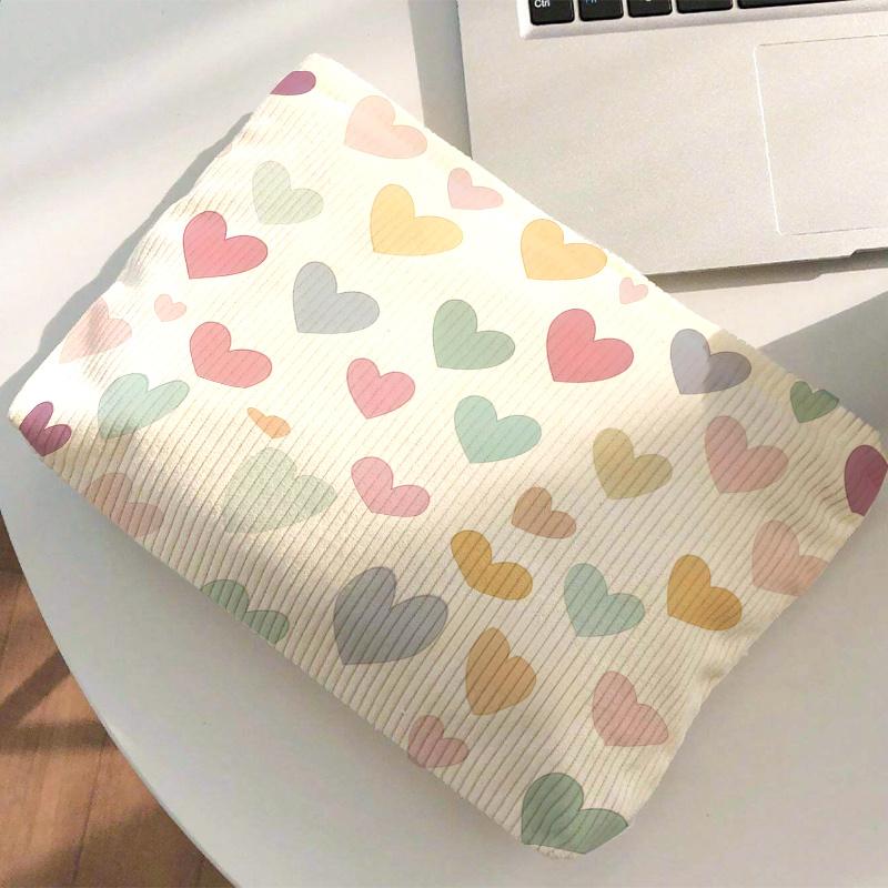 1pc Corduroy Makeup Bag Heart Pattern Large Capacity Cosmetic Pouch Zipper Portable Toiletry Storage Bag for Women