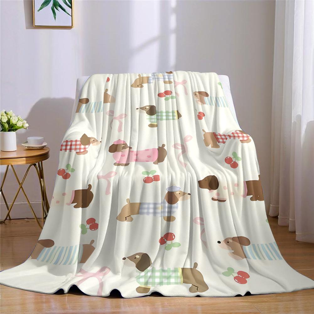 Cute Dachshund Print Flannel Blanket Warm Soft Halloween Christmas Couch Warm Cozy Decorative Decor Gift for All Season