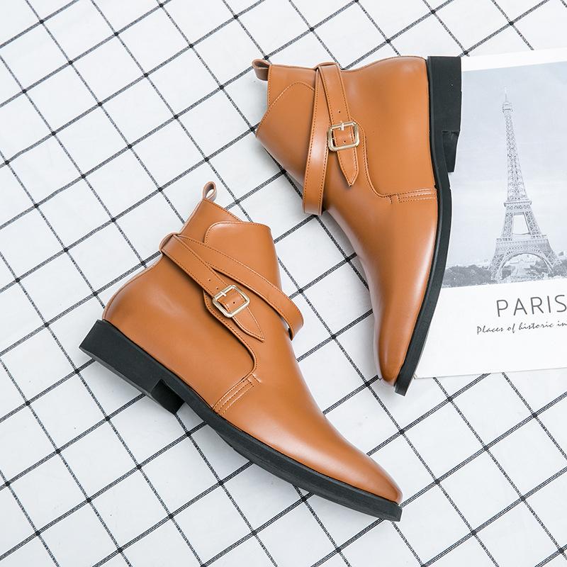 

Large size 2021 autumn and winter new men s leather shoes fashion British style men s casual shoes trend high top small leather shoes 48