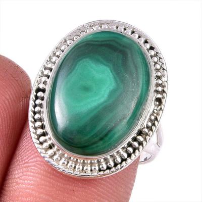 Natürlicher Malachit Edelstein 925 Massiv Sterlingsilber Schmuck Ring Größe 7.5 S0G69