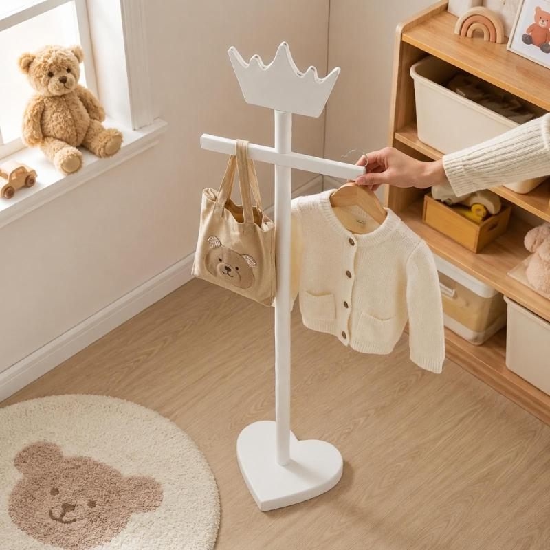 Wooden Baby Clothing Rack 2-Pack, Freestanding Hanging Stations, Baby Shower Centerpiece, Display Stand Hanger for Coat, Dresses, Uniforms, Hats, and