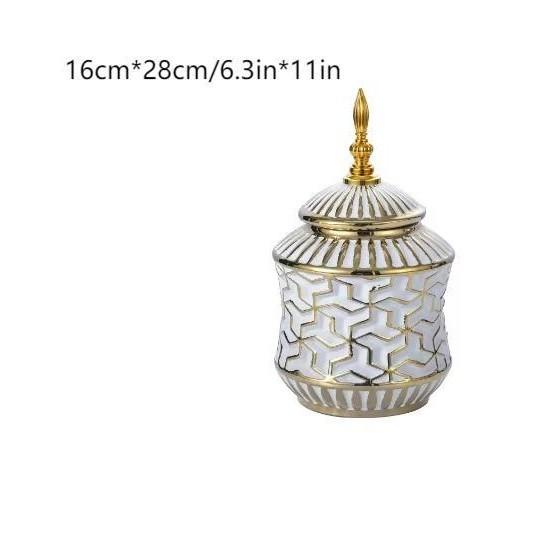 Light luxury ceramic general bottle storage jar Hotel flower arrangement ornament white gold ceramic vase large flowerpot decor