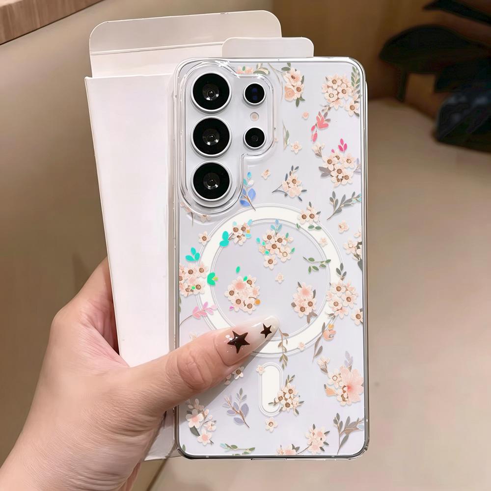Magnetic For Magsafe Case For Samsung A16 A57 A37 A56 5g A17 A07 A06 A15 A55 A54 A35 A26 S25 S24 S26 Ultra Flower Clear Cover