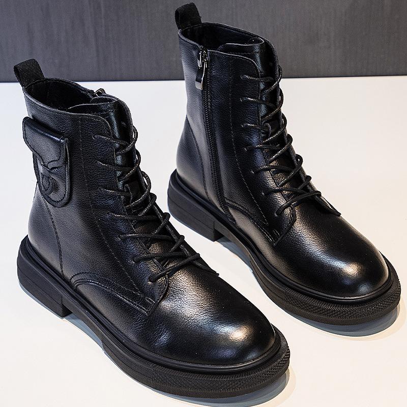 Martin boots women s leather autumn and winter new British style velvet women s flat Chelsea boots women 35