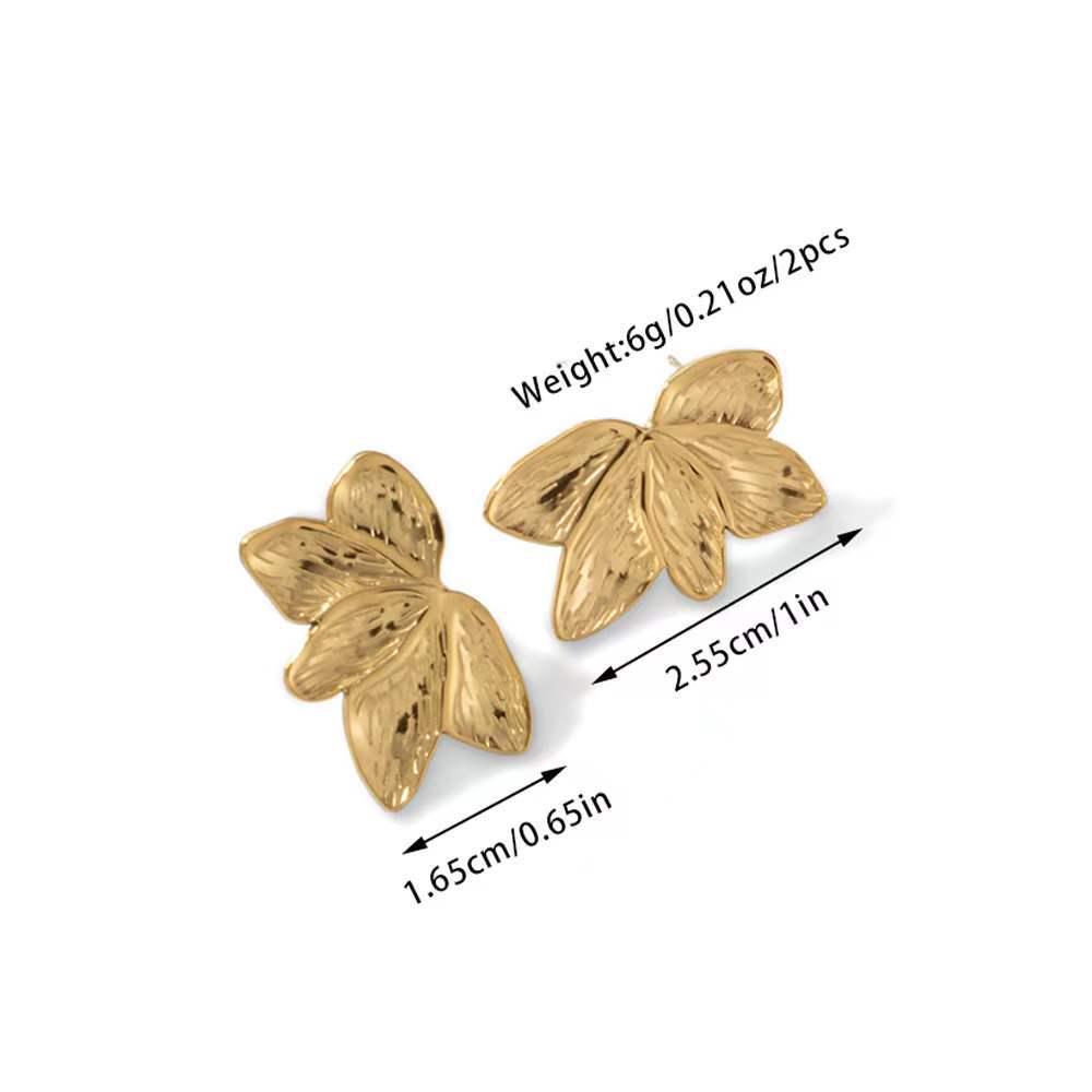 

Gold-Plated Leaf Stainless Steel Earrings for Women - High-End Retro Style