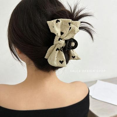 Korean Style Love Heart Polka Dot Double Bow Claw Clip – Fashionable Versatile Hair Accessory