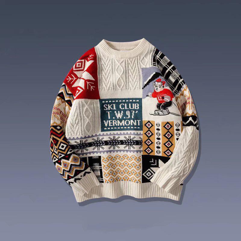 

Unisex Christmas Bear Jacquard Sweater - Trendy European & American Street Style Knitwear 2XL абрикосовий