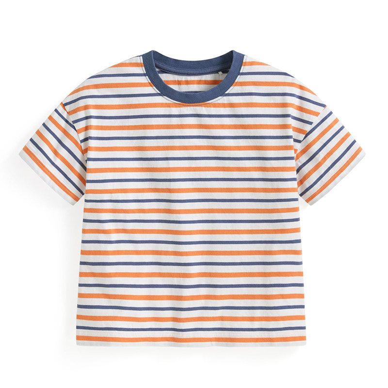 Style Pure Cotton Thin Short-Sleeved T-Shirt for Boys and Girls, Striped Half-Sleeved Shirt for Boys and Girls, Round-Neck Shirt for Older Kidsren