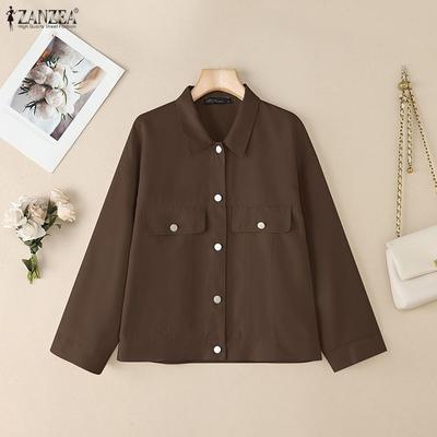 Women Turn Down Collar Long Sleeve Loose Casual Shirts
