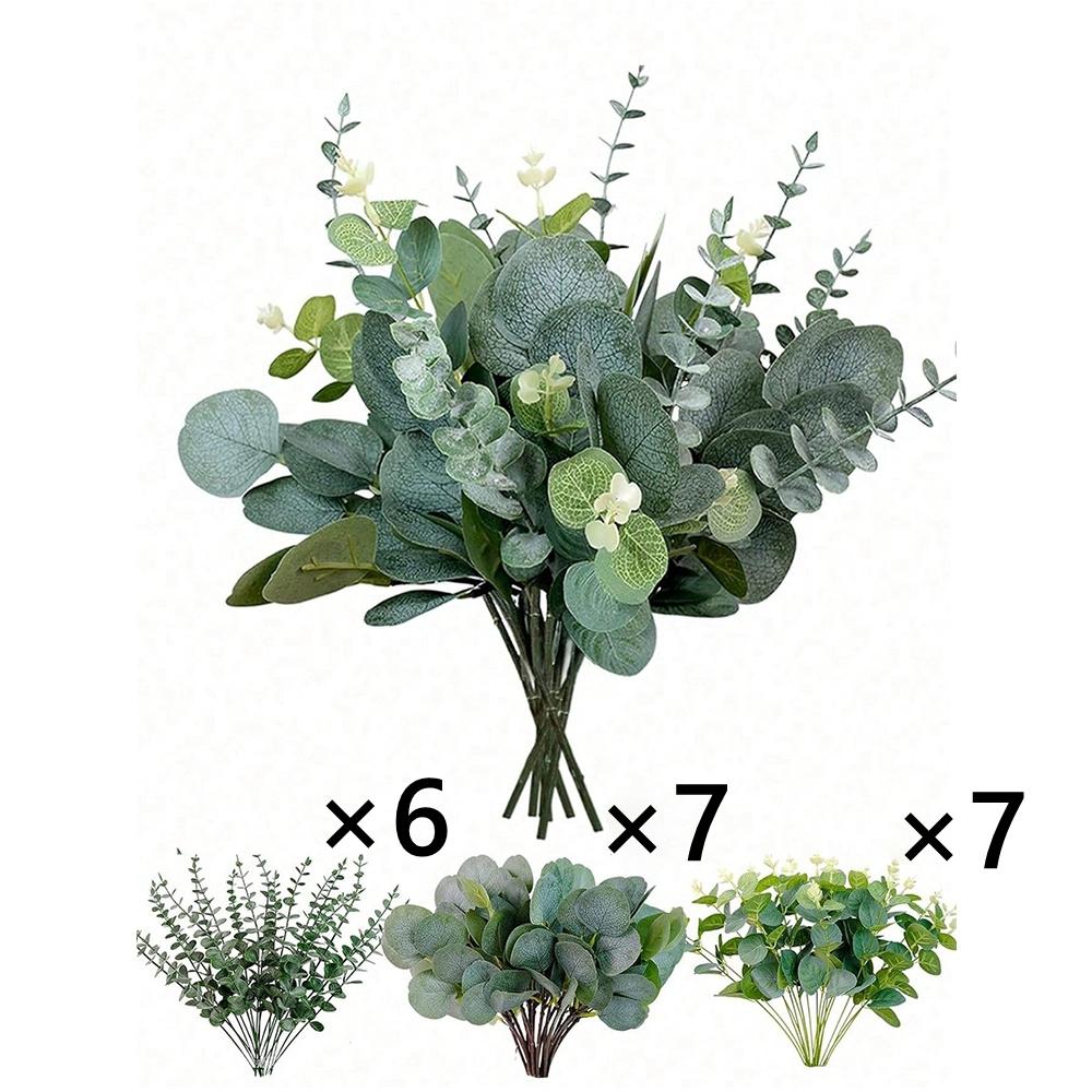 20pcs Artificial Mixed Eucalyptus Leaves Stems Silver Dollar Leaves for DIY Bouquets Floral Arrangement Home Wedding Decoration