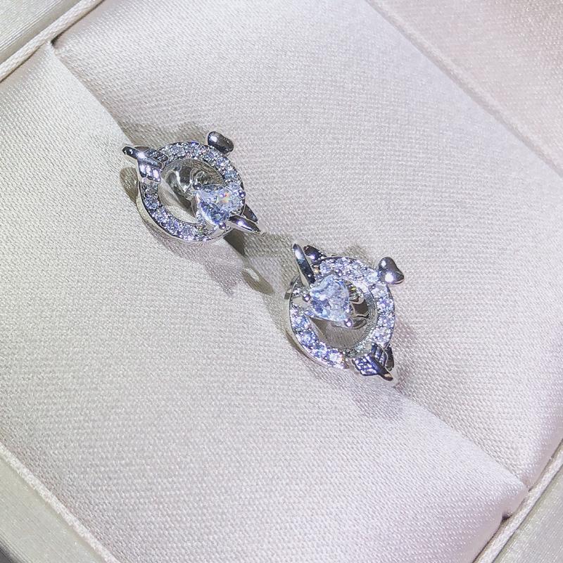 925 Sterling Silver Exquisite Cupid's Arrow Zircon Stud Earrings Women's Christmas Gift Hearts Arrows Jewelry Gift
