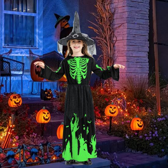 Glow in The Dark Witch Costume Halloween Cosplay Outfit for Kids Unisex Party Performance Robe for Halloween Parties And Festivals