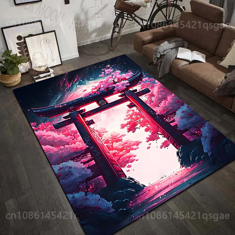 Japanese Cherry Blossom Shrine Pattern Rug Carpets for Bedroom Living Room Sofa Mat Creative Door Mat Cloakroom Home Decor
