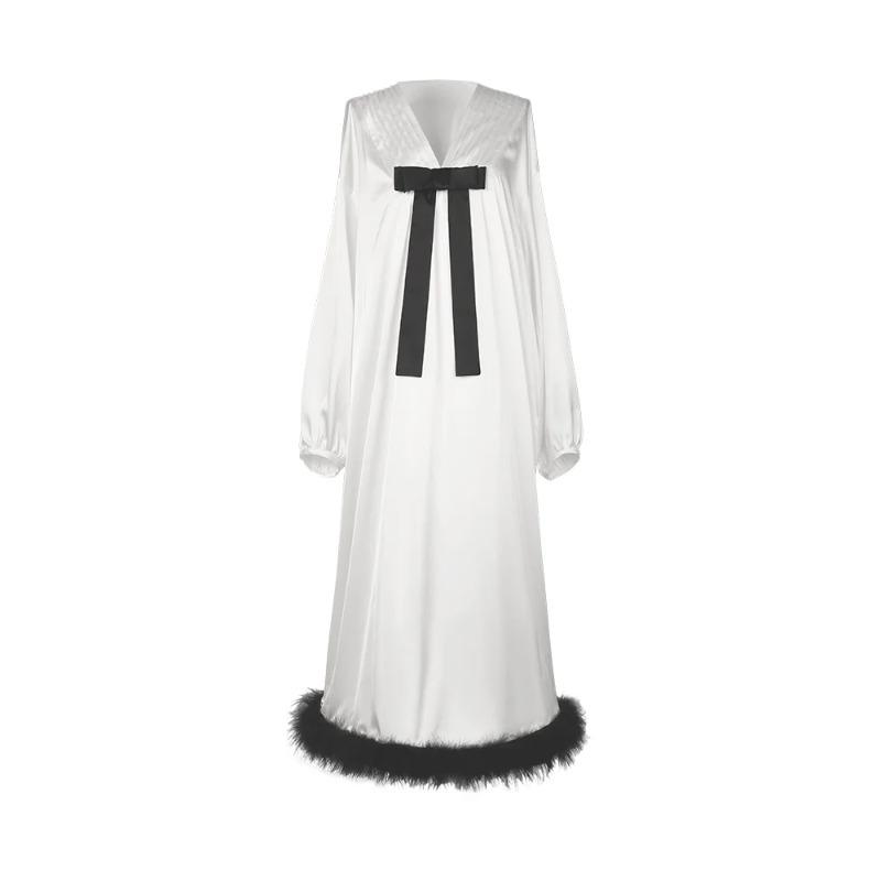 

Женская ночная рубашка, спальная рубашка, женское платье с длинным рукавом, пижама, глубокий V-образный вырез, ночное платье, женская сексуальная ночная рубашка, домашняя одежда, платье S белый