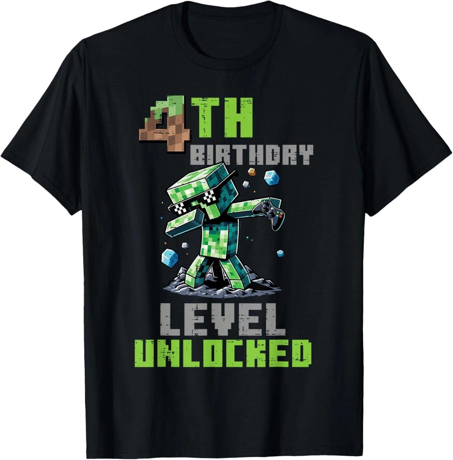 

4th Birthday Level Unlocked Pixel Dab 4 Bday Gamer Boys Gift Unisex T-Shirt 3XL