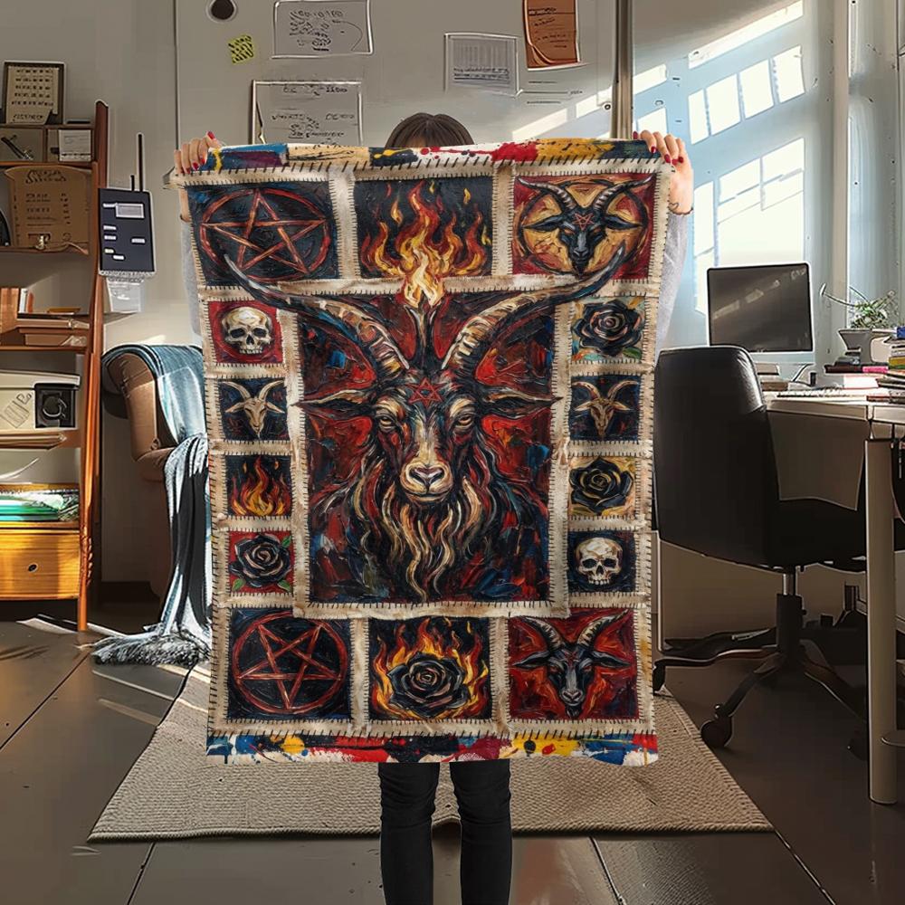1Pc Goat Demon Print Flannel Blanket, High quality Comfortable for All Seasons, Home Decor, Warmth and Comfort, Perfect for Christmas Gifts W143