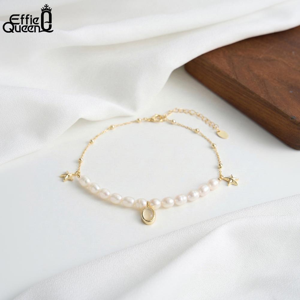 Effie Queen 925 Sterling Silver Round Bead Ankle Chain with Star New Sexy Freshwater Pearls Foot Bracelet Fashion Jewelry SA97