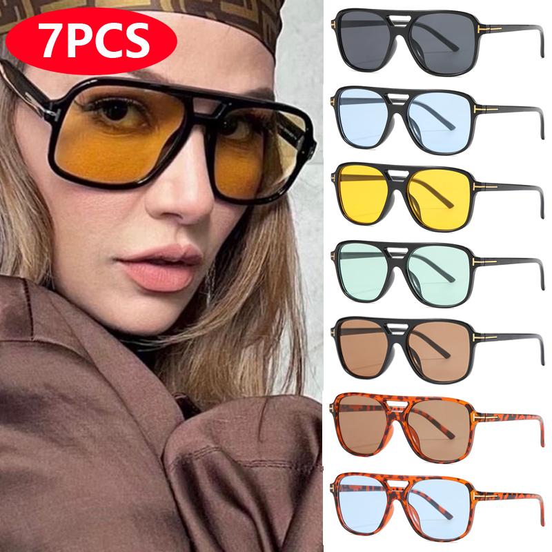 Premium 9pcs/4pcs Double Bridge Sun Glasses Oversize Candy Color Goggles Ladies Classic Fashion Oval Pilot Sunglasses UV400 Oculos De Sol