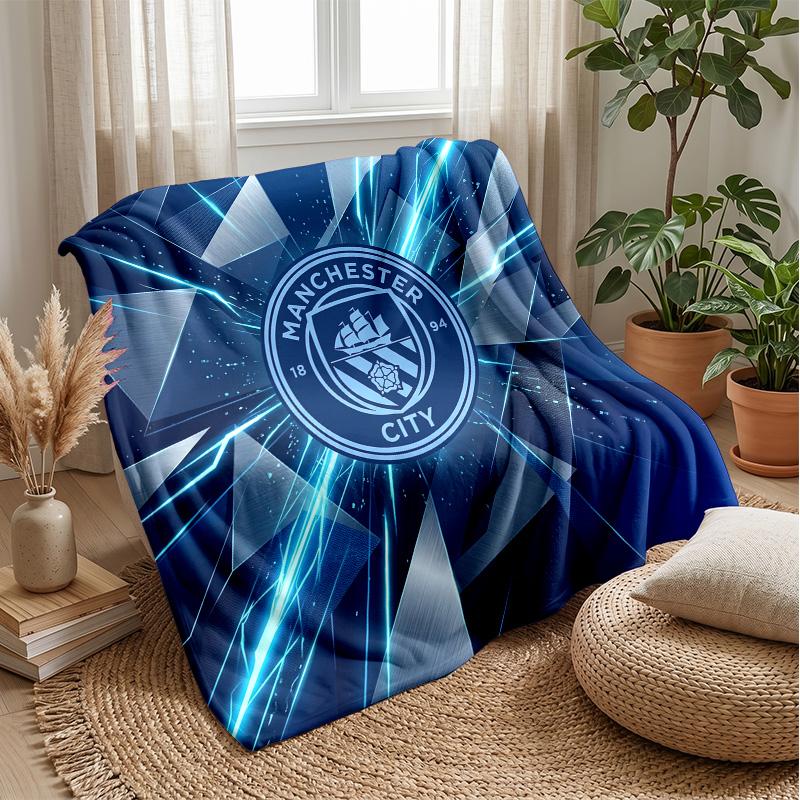 Manchester City Theme Blanket Soft Flannel Blanket Plush Throw Blanket Cozy Sofa Bed Blanket for Home Decor