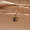 Full Diamond Camellia Necklace Women'S Light Luxury Design Simple Micro-Inlaid Pendant Jewelry
