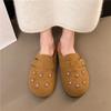 Fashion Spring Baotou Slippers Women's Fashion Round Head Suede Deep Mouth Metal Buckle Soft Sole Anti-slip Wear-resistant Flat Shoes