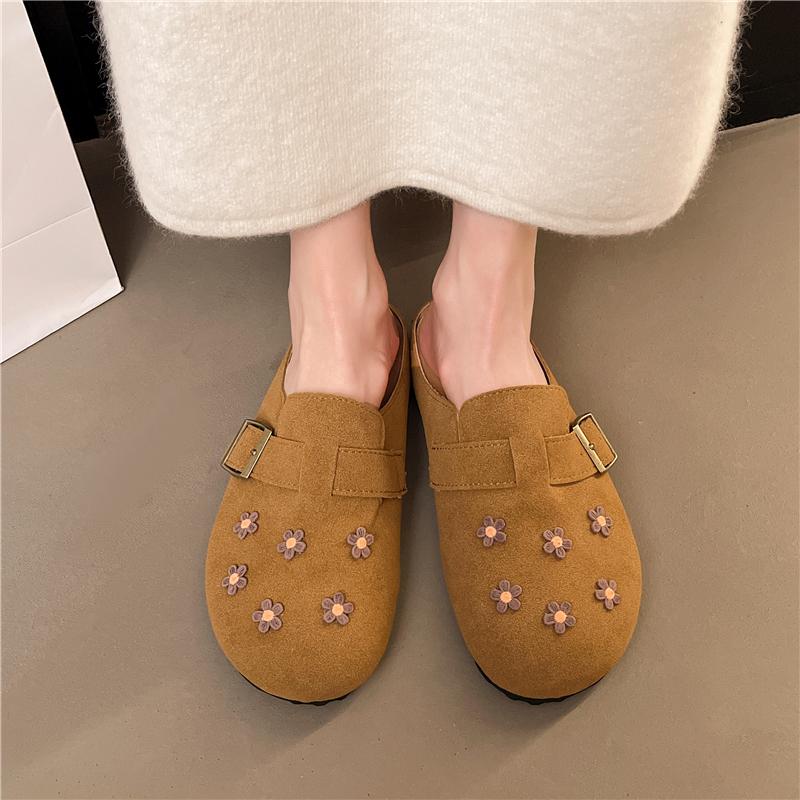 

Модные весенние туфли-баотоу, женские модные туфли с круглым носком из замши, с глубоким вырезом, с металлической пряжкой, на мягкой подошве, противоскользящие, износостойкие, на плоской подошве 40