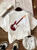 Electric Guitar Print Women T Shirt Music Graphic Tee Casual Short Sleeve O Neck Loose Vintage Summer Streetwear Top Harajuku