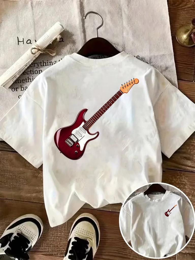 Electric Guitar Print Women T Shirt Music Graphic Tee Casual Short Sleeve O Neck Loose Vintage Summer Streetwear Top Harajuku