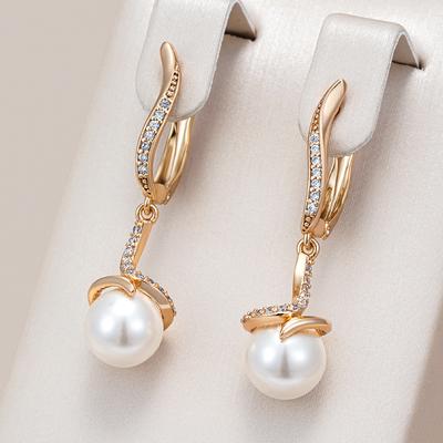Trendige Lange Perlen-Hängeohrringe für Damen  Roségoldfarben Natürliche Zirkon-Accessoires Vintage Party Feiner Tägliche Schmuck