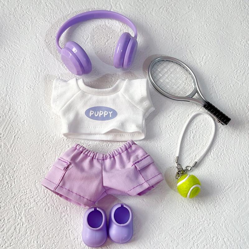For 15/17Cm Labubu Summer T-Shirt Cargo Pants Tennis Sports Outfits Clothing  Labubu V1 V2 Cute Doll Diy Clothes  Accessories