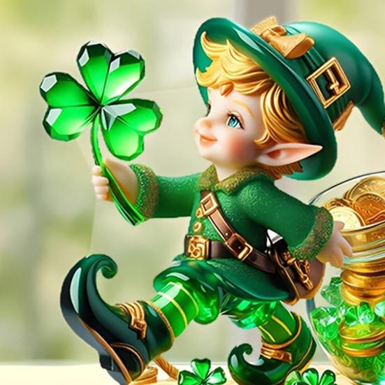 Yousheng 2Pcs Gnome Clover Ornaments, 2D Acrylic St. Patrick Day Ornament with Base, Shamrock Irish Table Centerpiece for Festive Holiday Desktop