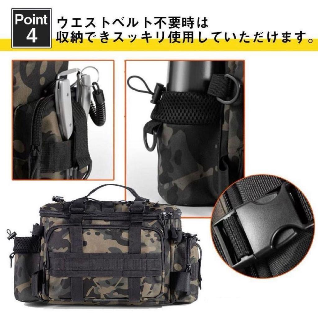 [OPEN BOX] Fishing Tackle Rod Shoulder Bag Black Camouflage Large Multifunctional Waterproof Holder Japan Import