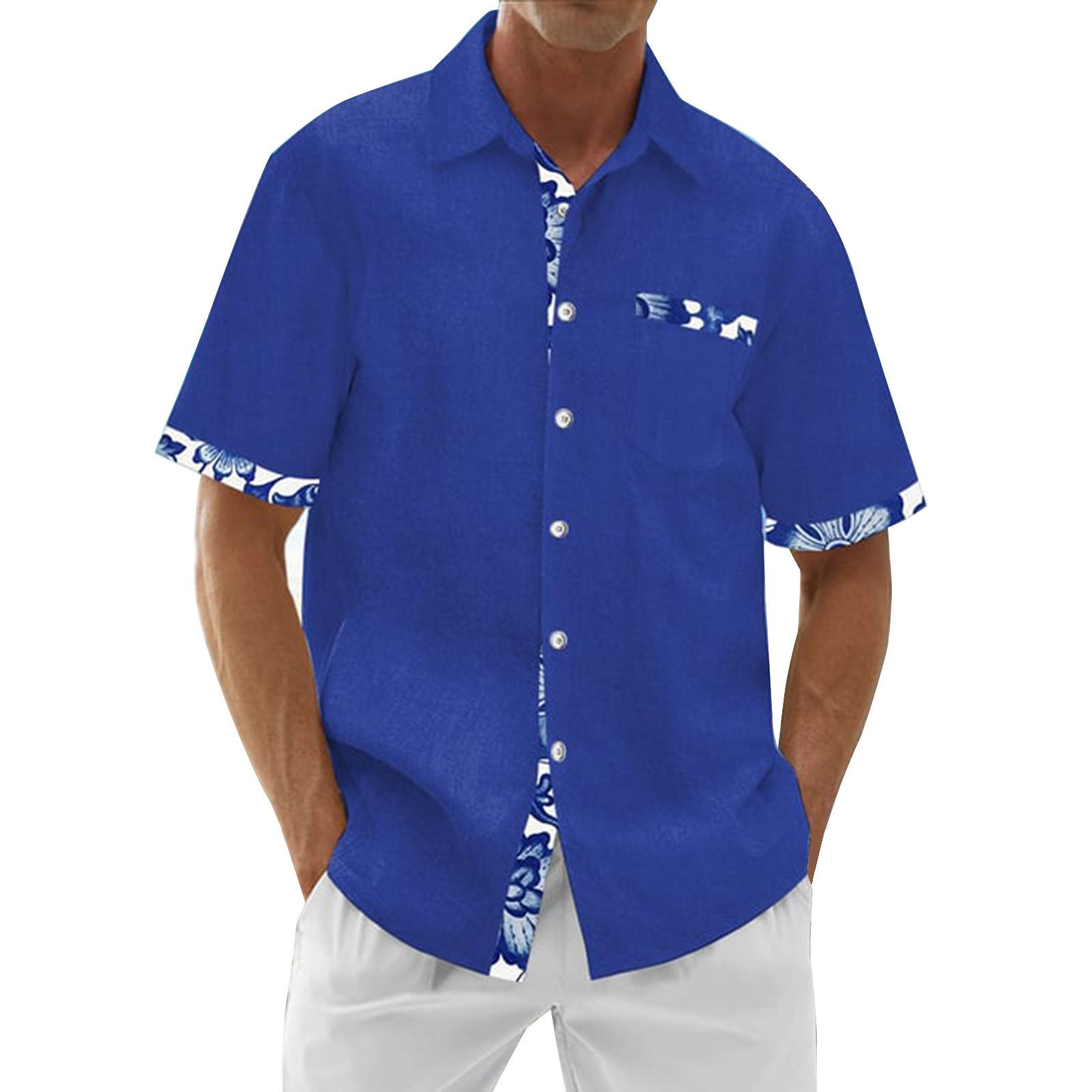 

Мужские винтажные рубашки для боулинга на пуговицах с коротким рукавом, летняя пляжная рубашка L синий