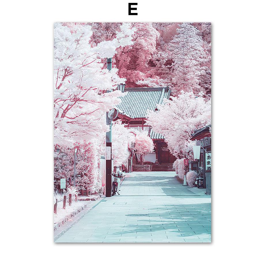 Mount Fuji Pink Sakura Japonská krajina Nástěnné umění Malba na plátno Severské plakáty a obrazy Nástěnné obrazy pro výzdobu obývacího pokoje