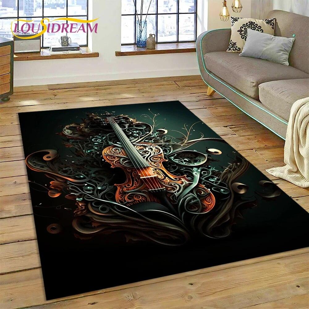 Dream Violin Cello Music Instrument Carpet Rug for Home Living Room Bedroom Sofa Doormat Decor,kids Area Rug Non-slip Floor Mat