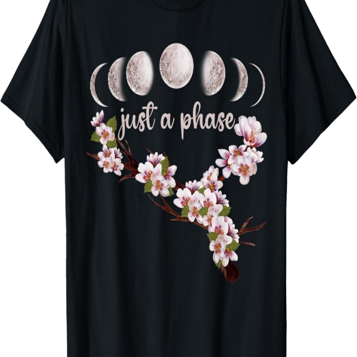 Just A Phase Japan Sakura Cherry Blossom Phases Of The Moon T-Shirt S чёрный