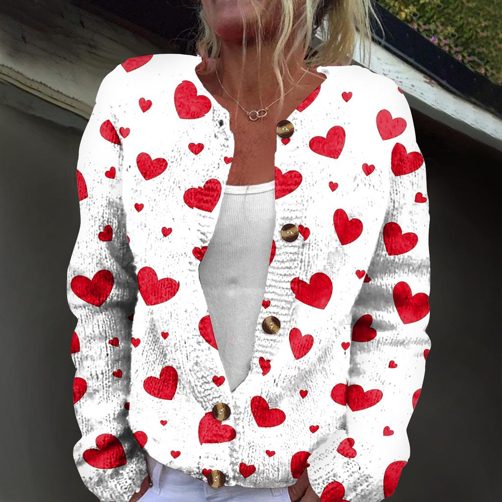 Women's Fashion Printed Long-Sleeved Knit Cardigan Button-Down Jacket