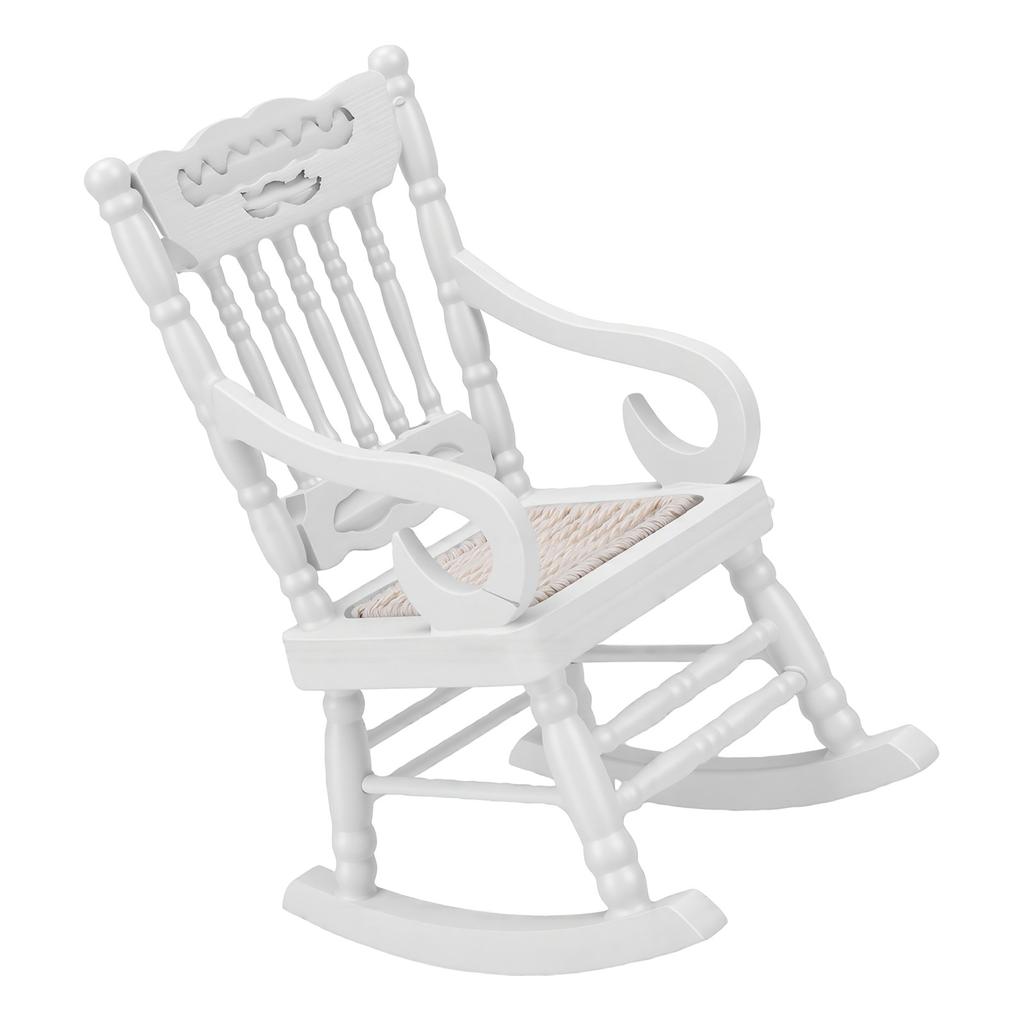 Miniature Wooden Rocking Chair 1:12 Scale Dollhouse Furniture Handcrafted Birch Wood Model Home Decor White