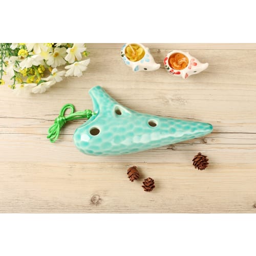 TNG Ocarina, Alto/C/AC, 12-Hole, Emerald, Premium Glazed Finish with Sea Wave Pattern, Includes Strap