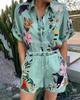 2023 New Casual European & American Two-Piece Set: Cotton & Linen Print Shirt + Shorts