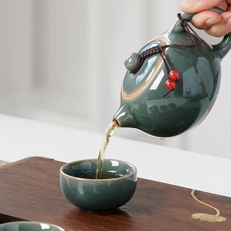 

Плотный фарфоровый чайный набор Гэ, один чайник и четыре чашки, подарочная коробка, бизнес-сувенир для клиентов