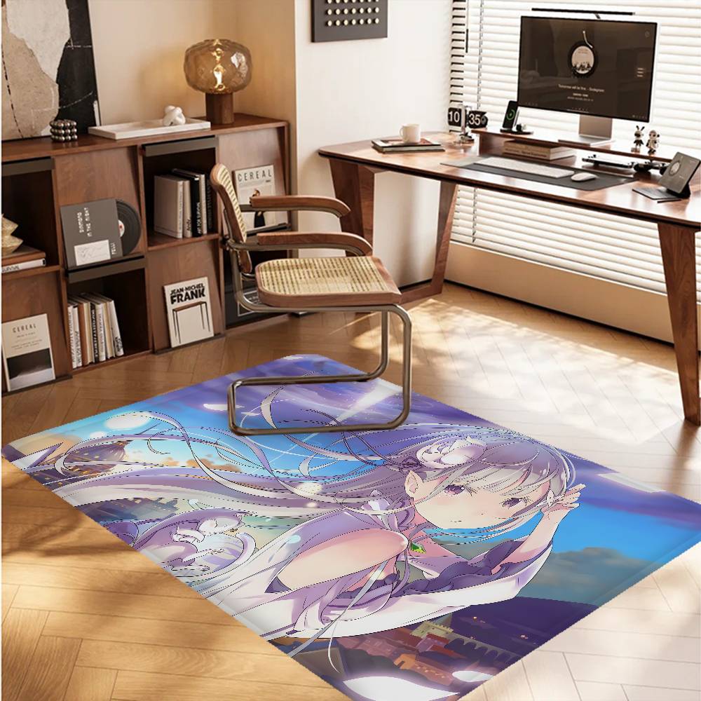 Emilia ReZero Anime Girl Floor Mat INS Style Soft Bedroom Floor House Laundry Room Mat Anti-skid Household Carpets